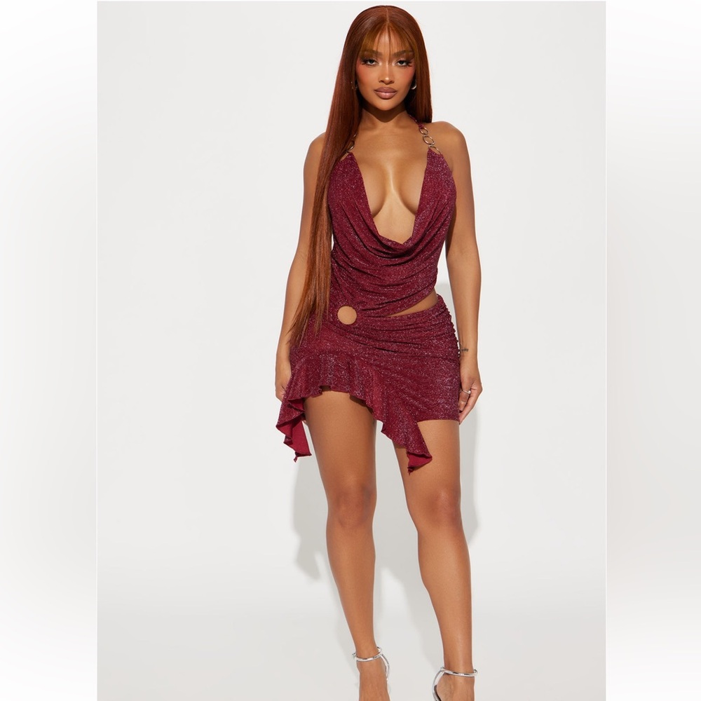 Lola Metallic Mini Dress - Wine